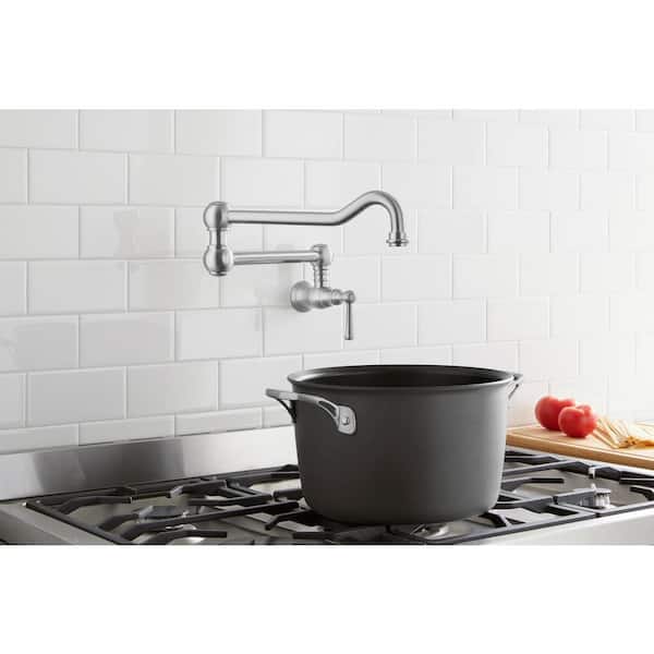 Lyndhurst Wall Mount Pot Filler Faucet in Stainless Steel