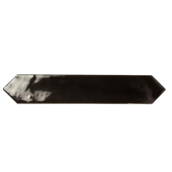 Festa Black 1.7 in. x 9.6 in. Glossy Ceramic Picket Wall and Floor Tile (2.37 sq. ft./case) (23-pack)