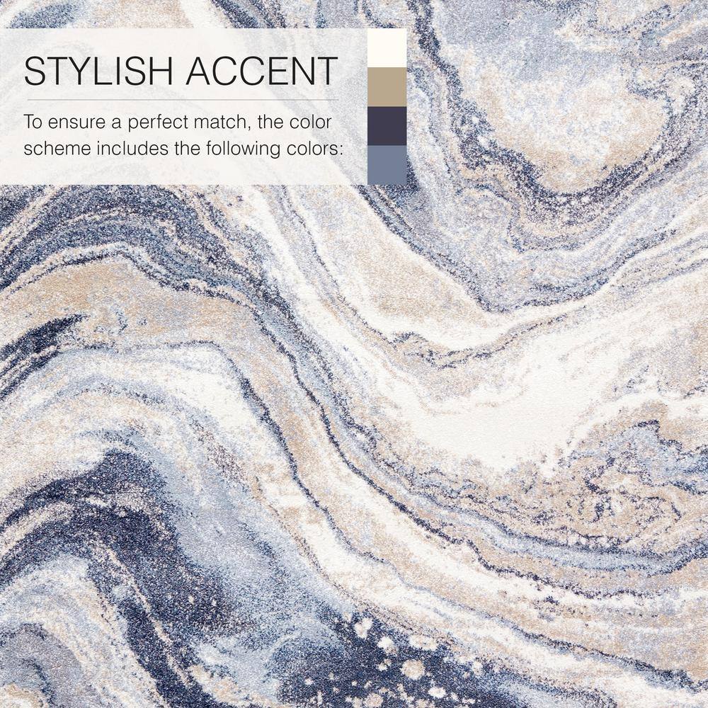 Orion Abstract Blue and Light Gray Shag Area Rug 5' x 7'