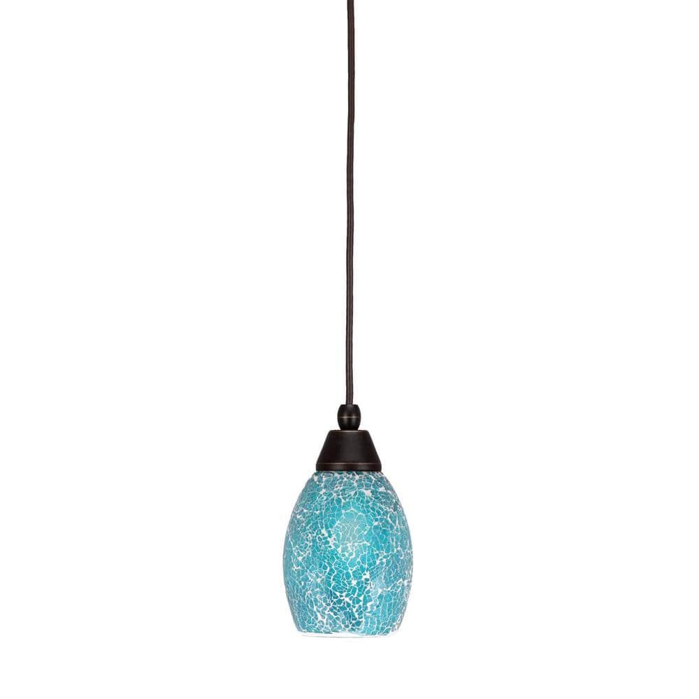 Bryson 5 in. 1-Light Dark Granite Cord Pendant Light with 5 in. Turquoise F