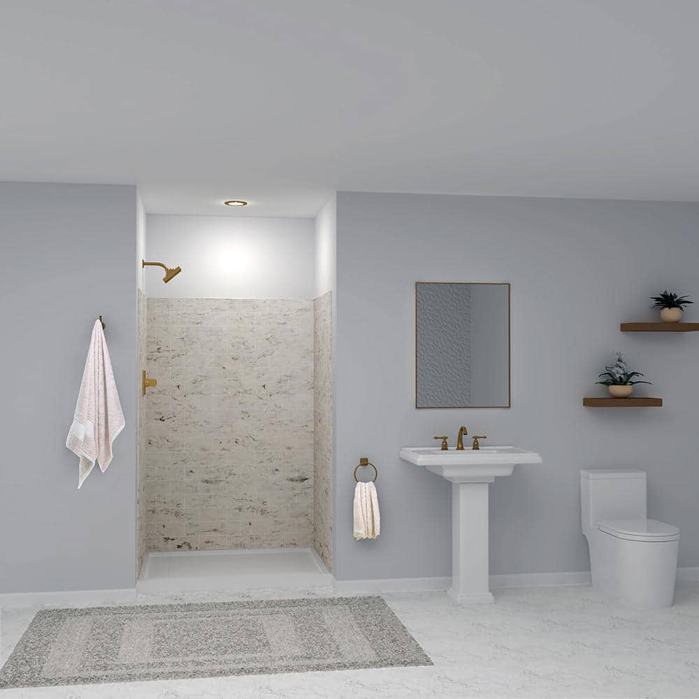 SaraMar 36 in. x 48 in. x 72 in. 3-Piece Easy Up Adhesive Alcove Shower Wall Surround in Sand Creme price history on PriceWatchPro
