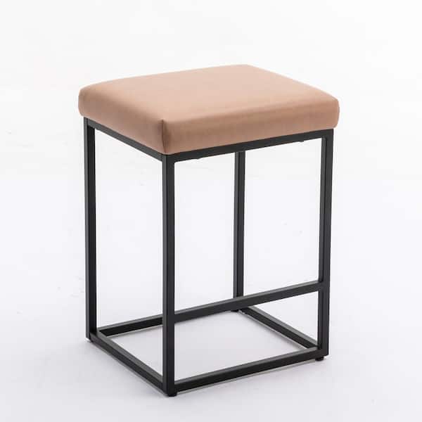 Huluwat 24 in. Khaki Backless Metal Bar Stool with Leathaire Fabric Seat (Set of 2)