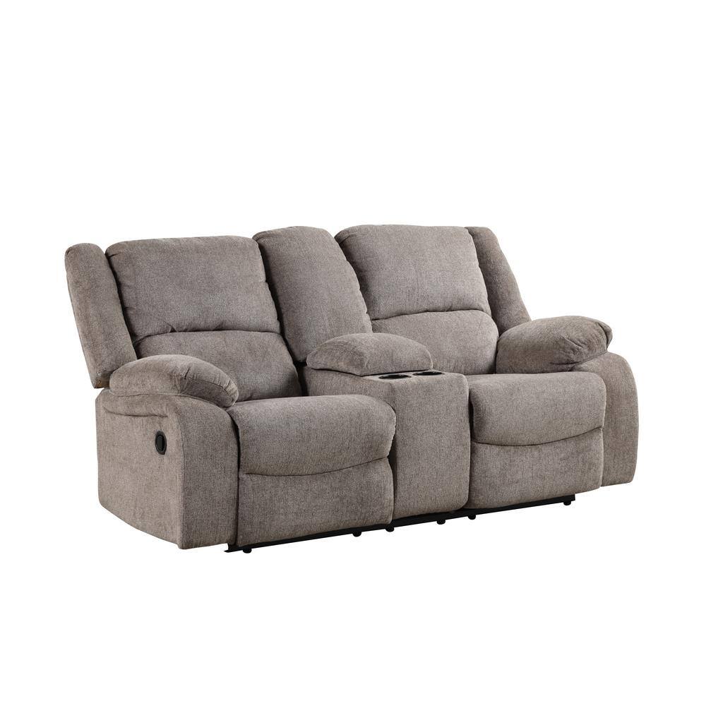 Gray Chenille Reclining Loveseat with Storage and Cup Holders