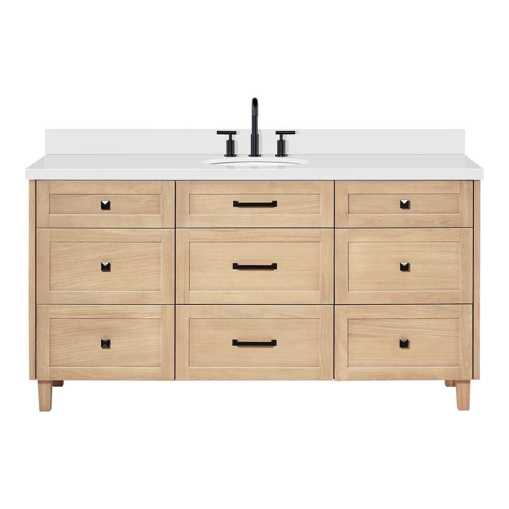 Monroe 67" Light Oak Single Vanity with White Quartz Top