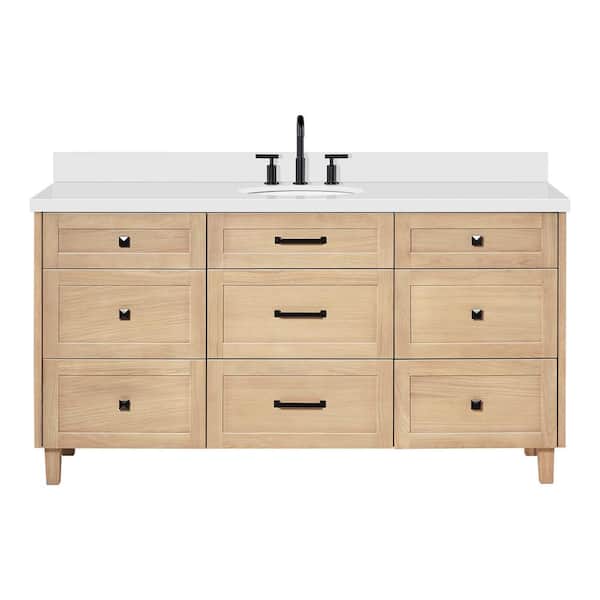 Monroe 67 in. W x 22 in. D x 36 in. H Single Bath Vanity in Oak with Pure White Quartz Top