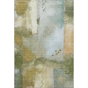 Mayfield Premium Machine Washable Abstract AMF2127 Green 5 ft. x 7 ft. 6 in. Area Rug