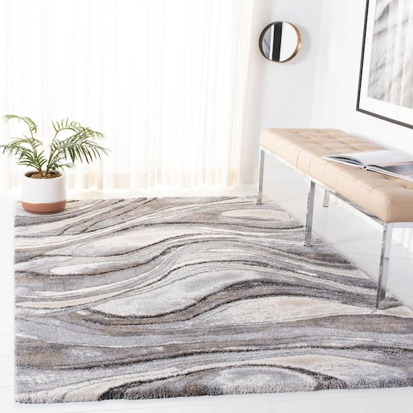 Cyrus Shag 11 ft. x 15 ft. Gray/Beige Wavy Marble Area Rug