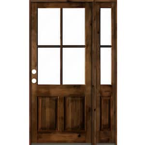 56 in. x 96 in. Alder Right-Hand/Inswing 4-Lite Clear Glass Provincial Stain Wood Prehung Front Door/Right Sidelite