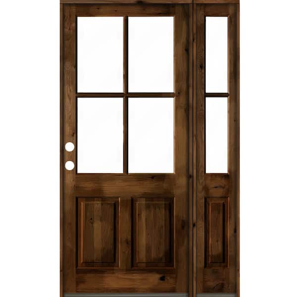 Krosswood Doors 56 in. x 96 in. Alder Right-Hand/Inswing 4-Lite Clear Glass Provincial Stain Wood Prehung Front Door/Right Sidelite