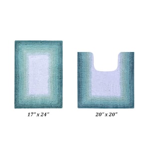Torrent Collection Turquoise 17 in. x 24 in., 20 in. x 20 in. 100% Cotton 2 Piece Bath Rug Set