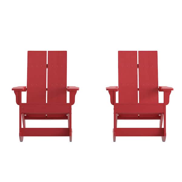 TAYLOR + LOGAN Red Plastic Outdoor Rocking Chair in Red (Set of 2)
