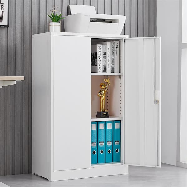 White 42 in. H Office Storage Cabinet with 3 Shelves