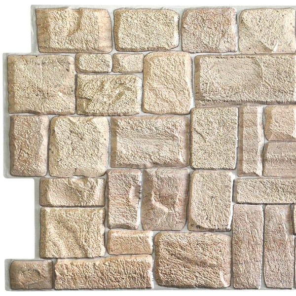Dundee Deco 3D Falkirk Retro 1/100 in. x 39 in. x 20 in. Beige Faux Limestone PVC Decorative Wall Paneling (10-Pack)