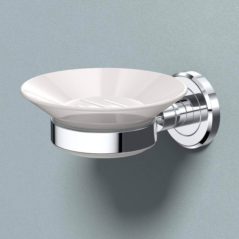 Chrome and White Ceramic Wall Mounted Soap Dish