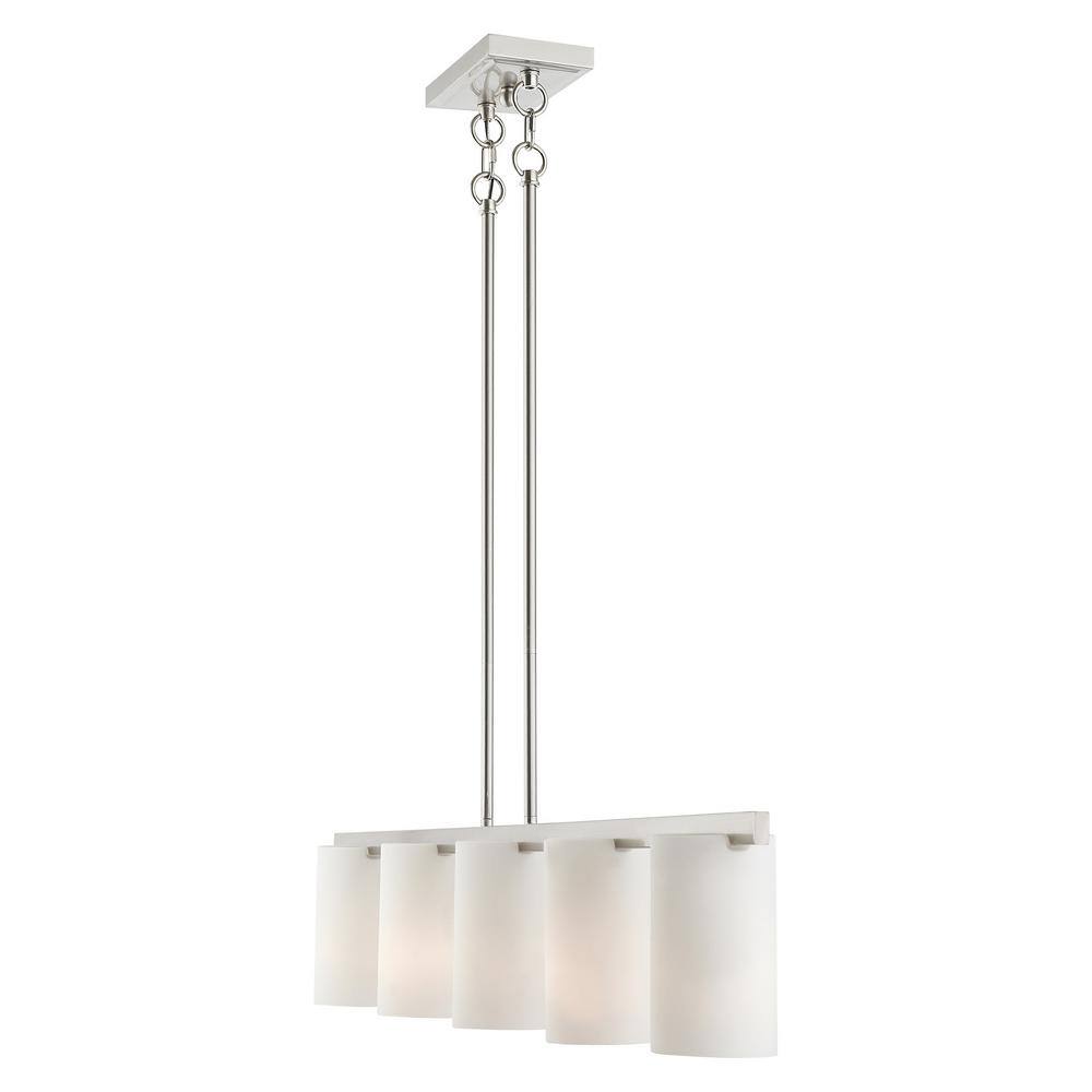 Astoria 5-Light Brushed Nickel Chandelier with Satin Opal Glass Shades