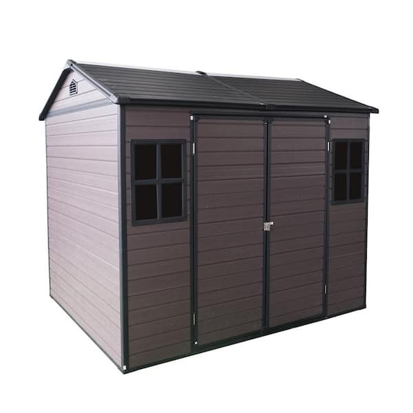 Outdoor 8 ft. W x 6 ft. D Resin Storage Shed with Floor, 2-Windows and Lockable Door Brown (48 sq. ft.)