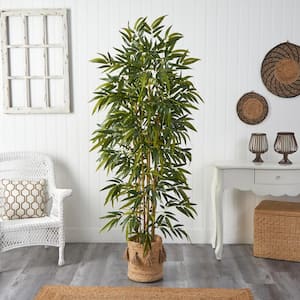 75 in. Green Bamboo Artificial Tree in Handmade Natural Jute Planter with Tassels