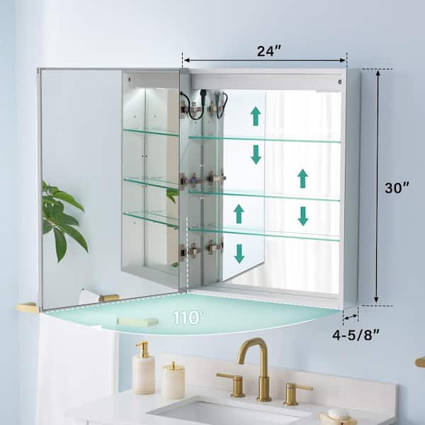 WELLFOR 24 in. W x 30 in. H Rectangular Aluminum Medicine