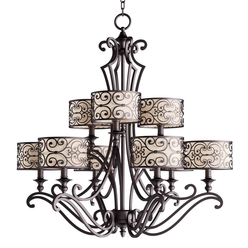 Umber Bronze 9-Light Drum Chandelier with Fabric Shades