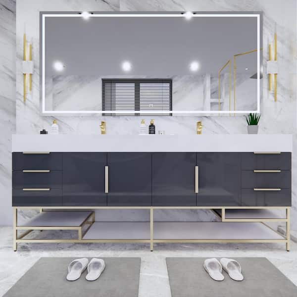 BV Better Vanity Bethany 84 in. W. x 20 in. D x 36 in. H Double Sink Freestanding Bath Vanity in Gloss Gray with White Acrylic Top