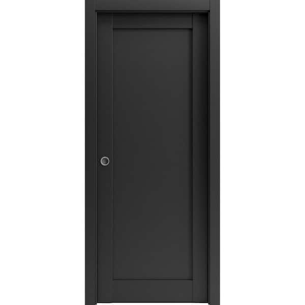Sartodoors 24 in. x 84 in. 1 Panel Black Matte Finished MDF Sliding Door with Hardware