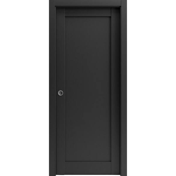 Sartodoors 30 in. x 96 in. 1 Panel Black Matte Finished Solid MDF Sliding Door with Hardware