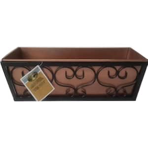 16 in. x 5 in. Antique Copper Ledge Box Metal Planter with Black Metal Holder