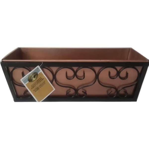 Unbranded 16 in. x 5 in. Antique Copper Ledge Box Metal Planter with Black Metal Holder