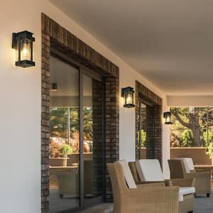 Modern Black Outdoor Wall Light, 1-Light Minimalist Seeded Outdoor Wall Lantern Sconce Suitable for Front Entrance