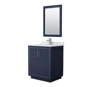 Icon 30 in. W x 22 in. D x 35 in. H Single Bath Vanity in Dark Blue with White Carrara Marble Top and 24" Mirror