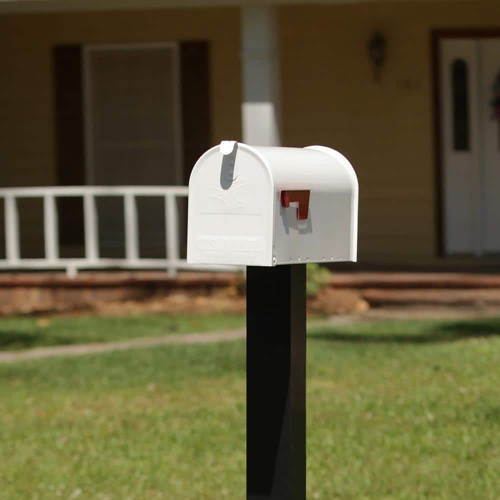 Medium White Powder Coated Steel Post Mount Mailbox