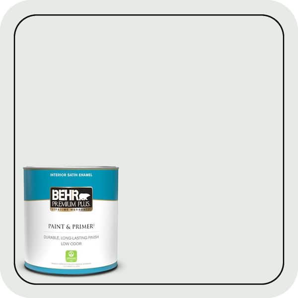 BEHR PREMIUM PLUS 1 qt. #BL-W08 Frothy Surf Satin Enamel Low Odor Interior Paint & Primer