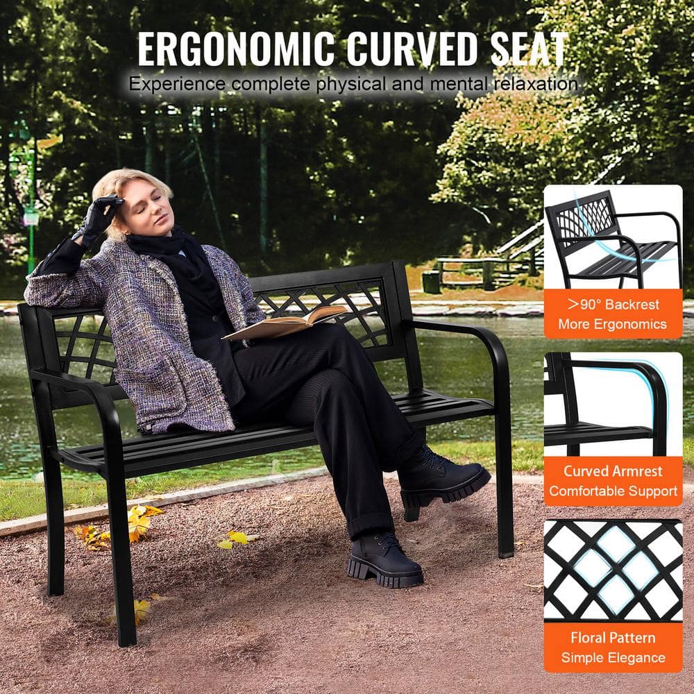 VEVOR 46 Inch Black Metal Outdoor Garden Bench