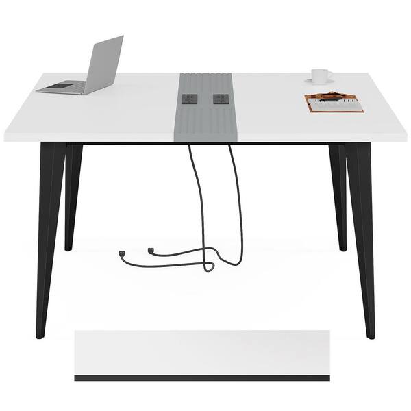 BYBLIGHT Capen 47.24 in. Square White Wood Conference Table