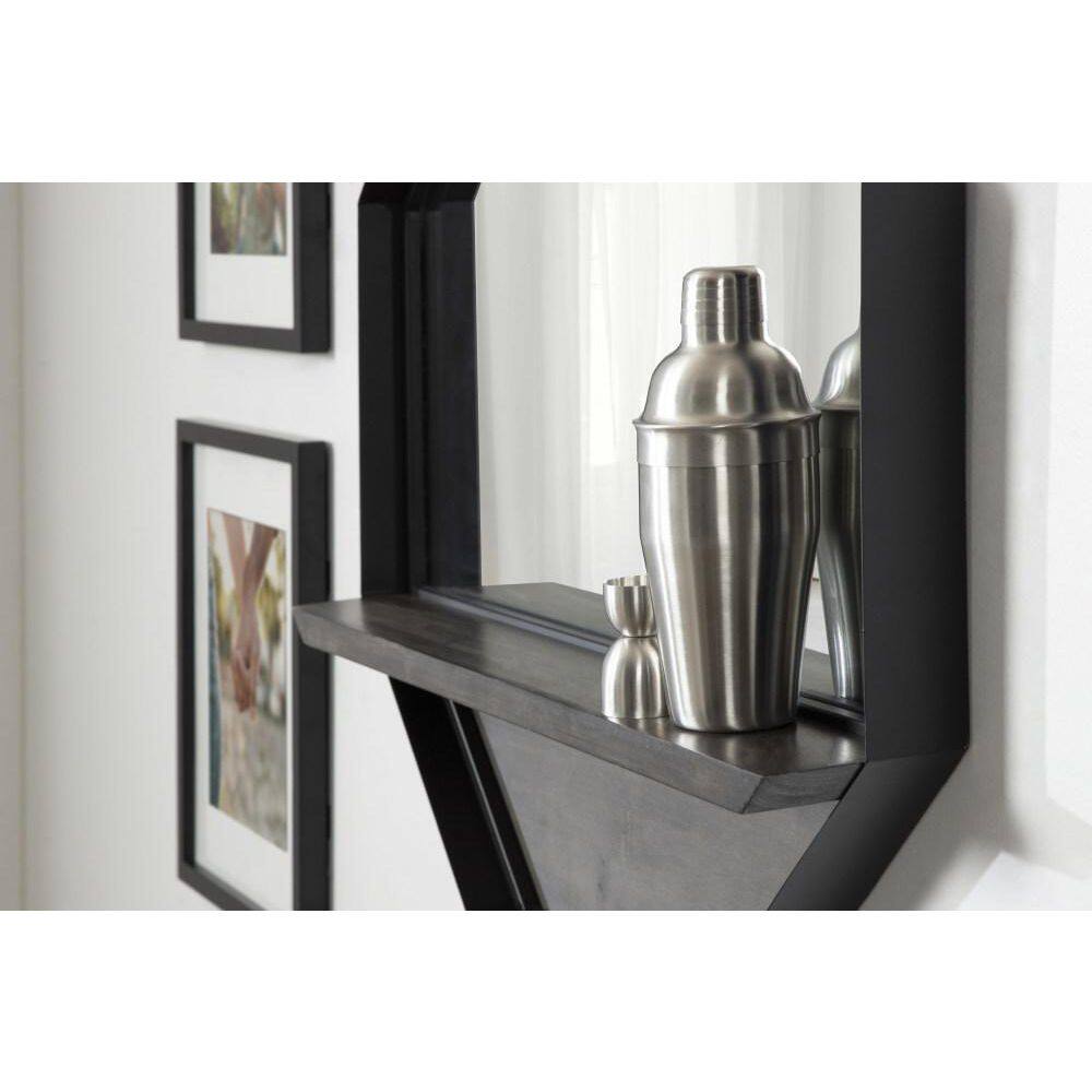 Gray and Black Octagon Wall Mirror with Shelf