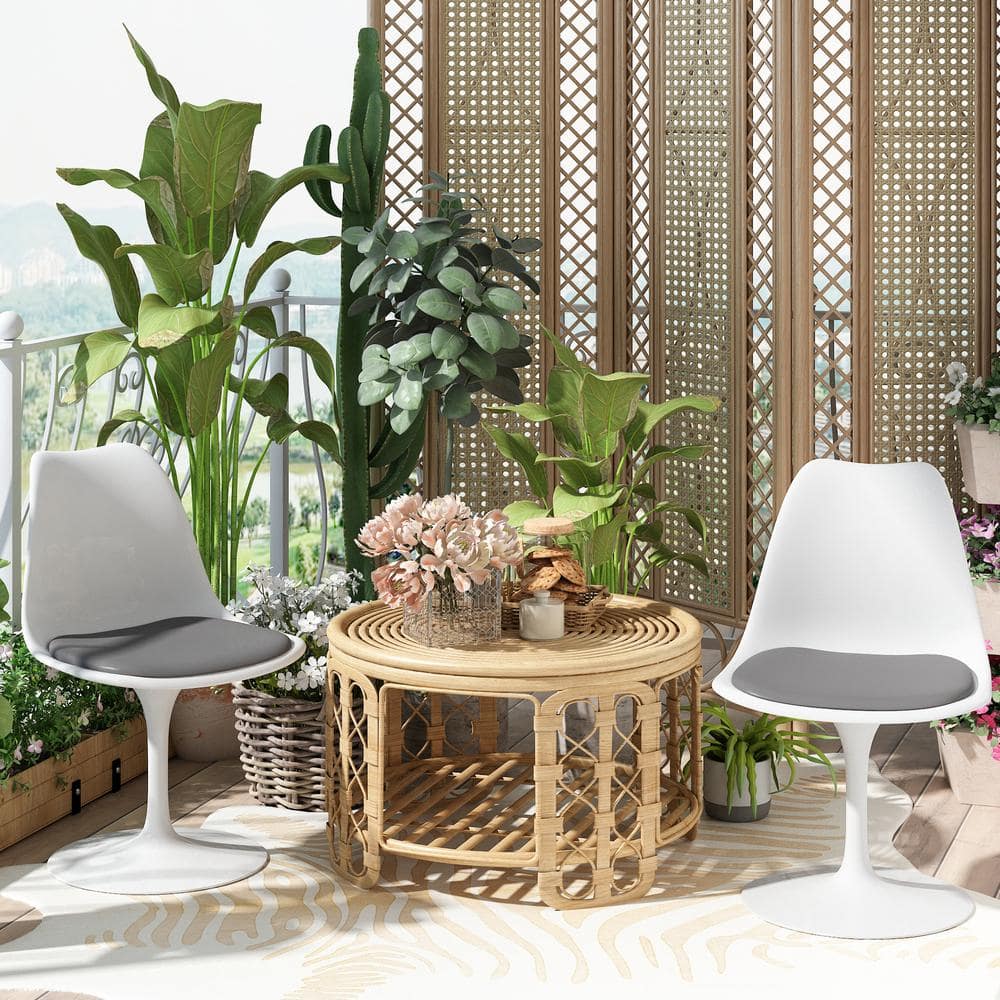 Modern Tulip Swivel Dining Chair with Gray Cushion and White Frame