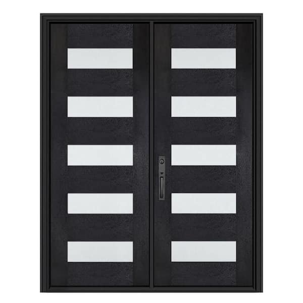 Regency 72 in. x 96 in. 5L Modern Clear Glass RHIS Onyx Stain Fiberglass Double Prehung Front Door w/8011 Black Lockset