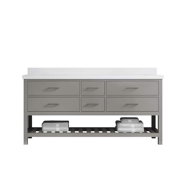 Willow Collections Parker 72 in. W x 22 in. D x 36 in. H Double Sink Bath Vanity in Elephant Gray with 2 in. White Quartz Top