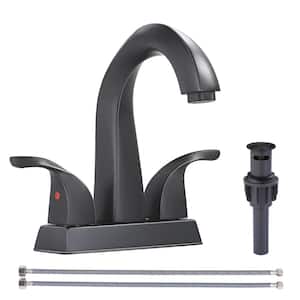 4 in. Centerset 2-Handle High Arc Vintage Gooseneck Bathroom Faucet with Drain Kit and Supply Lines Included in Black