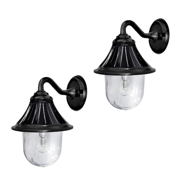 Orion 13 in. Black Dusk to Dawn Outdoor Solar Lantern Sconce with 150 Lumen LED Bulb 2(PK)