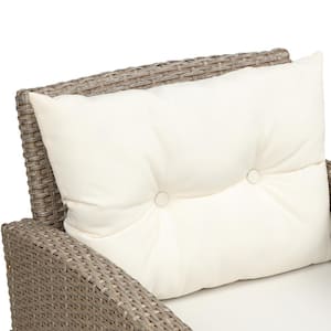 4-Piece Wicker Patio Conversation Set with Beige Cushions