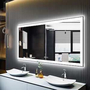 72 in. W x 36 in. H Rectangular Framed Front and Back LED Lighted Anti-Fog Wall Bathroom Vanity Mirror in Tempered Glass