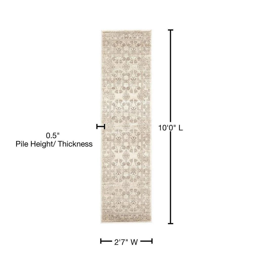 La Jolla Ivory Floral Synthetic 2'7" x 10' Runner Rug