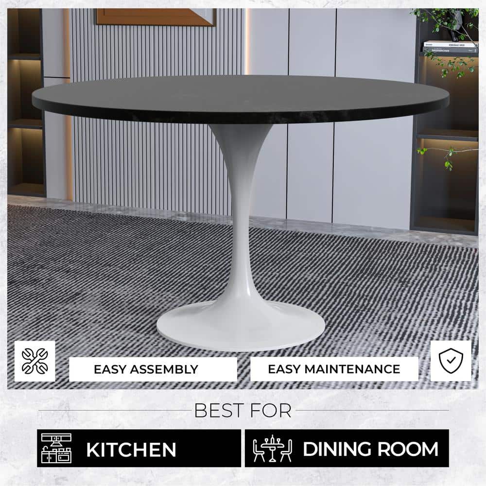 Verve Black Round MDF Dining Table with White Steel Pedestal Base
