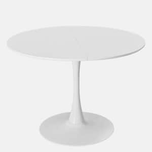 White Wood 42.13 in. Pedestal Dining Table Seats 4