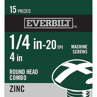 1/4 in.-20 x 4 in. Combo Round Head Zinc Plated Machine Screw (15-Pack)