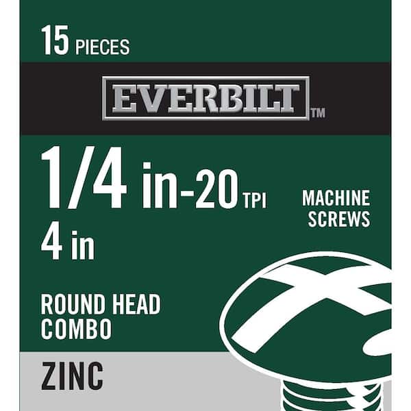 Everbilt 1/4 in.-20 x 4 in. Combo Round Head Zinc Plated Machine Screw (15-Pack)