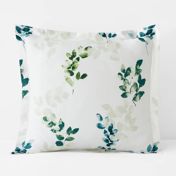 The Company Store Legends Hotel Deco Leaf White Multi Sateen Euro Sham
