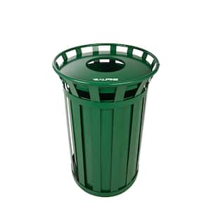 38 Gal. Green Outdoor Metal Slatted Commercial Trash Receptacle Trash Can
