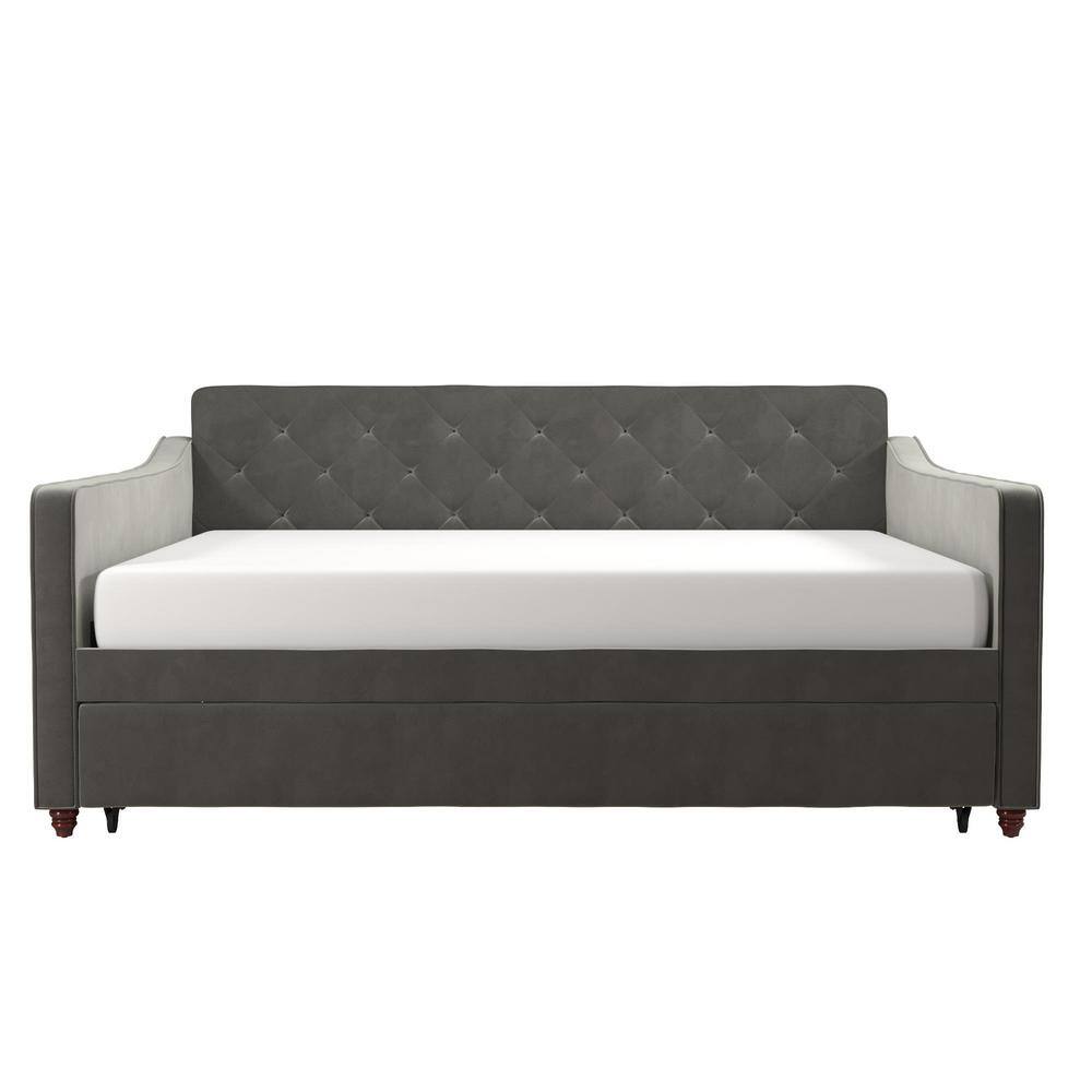 Gray Velvet Upholstered Full Daybed with Tufted Design